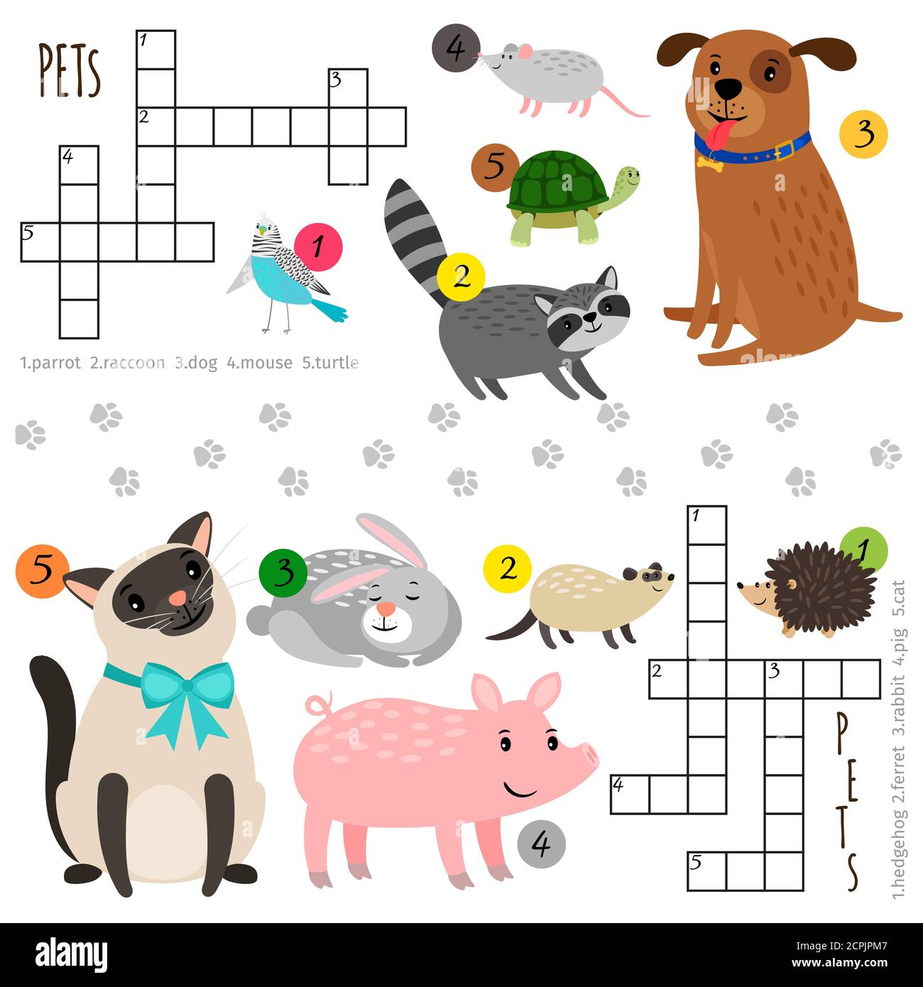 Cartoon Charakter Haustiere Vektor Mini Kreuzworträtsel für Kinder  Stock-Vektorgrafik - Alamy