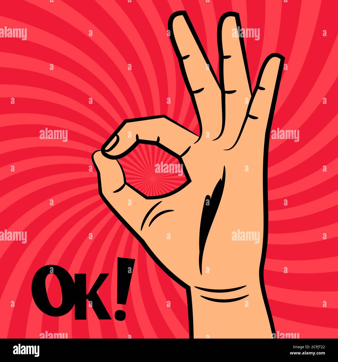 OK Zeichen Comic Pop Art Stil Vektor Hintergrund. Illustration der Geste ok, Hand okay und zustimmen Stock Vektor