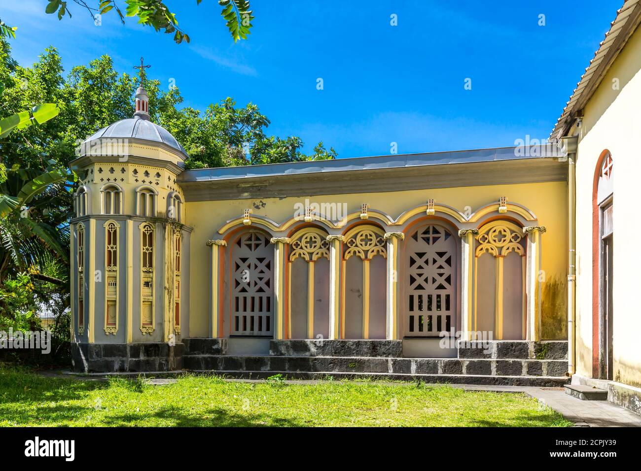 Katholische Kirche Saint-Anne, Detail, Saint-Benoît, Réunion Island, Frankreich, Afrika, Indischer Ozean Stockfoto