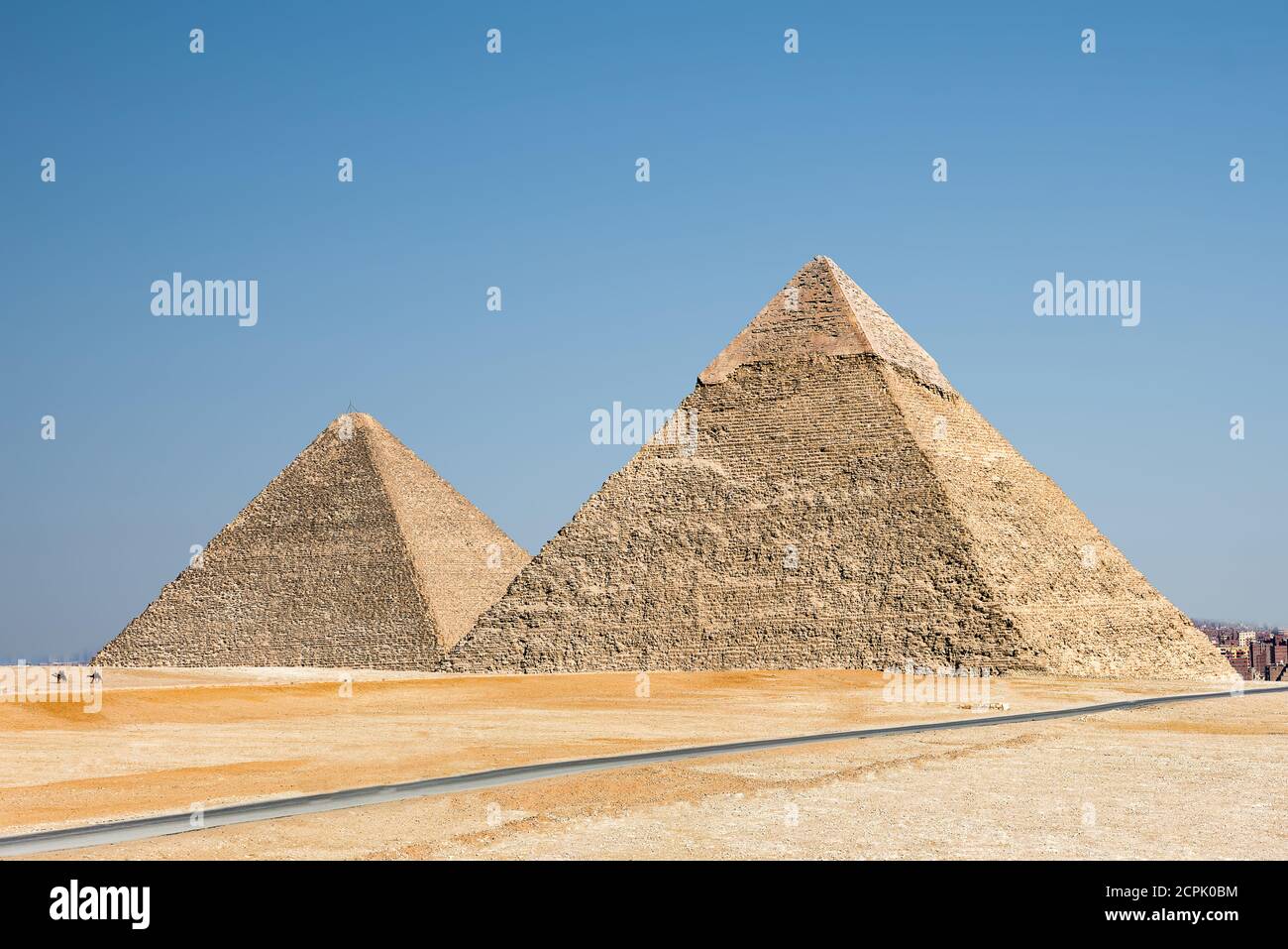 Die Pyramiden von Khepre und Khufu, Gizeh Nekropolis (UNESCO-Welterbeliste, 1979), Ägypten. Ägyptische Zivilisation, altes Königreich, Dynastie IV. Stockfoto