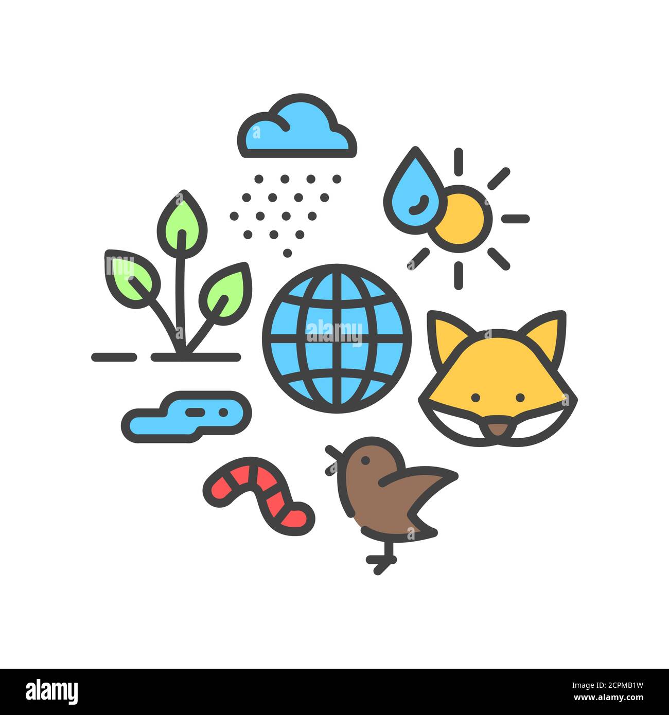 Symbol für die Farblinie des Ökosystems. Nachhaltige Biodiversität und tierfreundliche Umwelt. Für Webseite, App anmelden. UI UX GUI Design Element. Bearbeitbare Kontur Stock Vektor