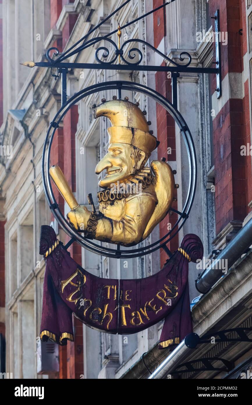 England, London, City of London, Fleet Street, The Punch Tavern Pub Sign Stockfoto