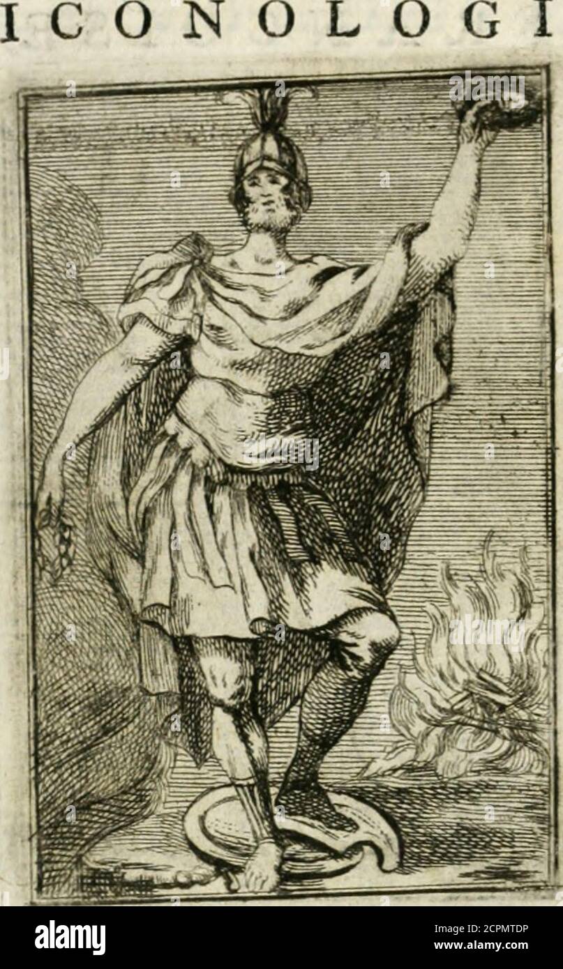 . Iconologie, tirée de divers auteurs : ouvrage utile aux gens de lettres, aux poëtes, aux artistes, & généralement à tous les amateurs des beaux-Arts . AMOUR de bonne renommée.tr Yn adolefcent nu , & couronné de laurier, pourmarquer fa candeur, & fon mérite recompenfé;il préfente de la main droite la couronne de Citoyen;elle eft de chêne : Ceft le fymbole dune longue vie,Il tient de ï autre main une couronne obfidionale quiétoit ordinairement de chiendent ou de la première her-be que lon trouvoit, elle fe donnoit à ceux qui avoientfauve la Ville ou le Camp de quelque Grand péril. Les trois CO Stockfoto