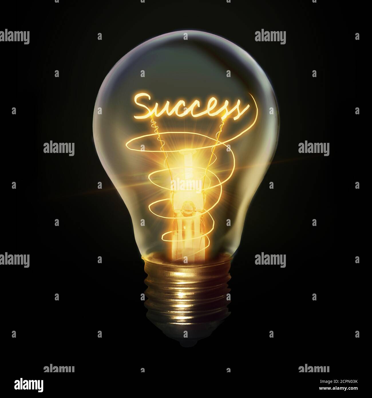 Erfolgskonzept kreativ Glühbirne Idee Symbol auf schwarz isoliert Hintergrund Stockfoto