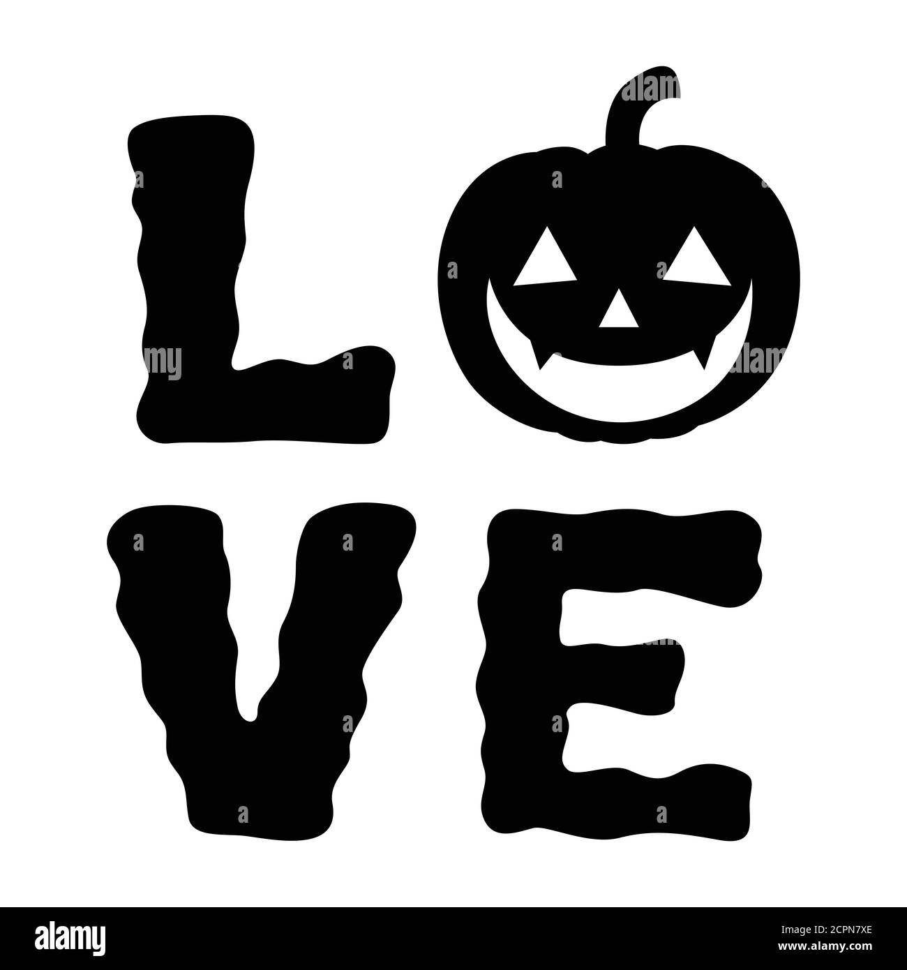 LIEBE Halloween Typografie mit Kürbis. Vektorgrafik. Für Web, Halloween oder gruselige Events, Mode, Grafikdesign Stock Vektor