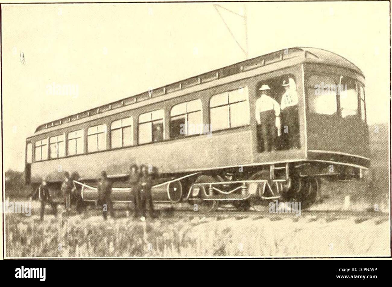 . Die Straßenbahn Zeitschrift . ABB. 14. – ZEICHNUNG DES KOMPLETTEN AUTOS als Motor und drehen Stator S in die gleiche Richtung wie Rotor R rotiert. Dies führt nun, aufgrund der ständig elektrisch gehaltenen relativen Geschwindigkeitsdifferenz zwischen Stator und Rotor, zu einer Erhöhung der Geschwindigkeit von Therotor und Autoachse, da der Motor automatisch als amagnetische Kupplung arbeitet, ohne mechanischen Kontakt, Und wenn die Rückstellung des Wagens oder Zuges geringer ist als die Kapazität des Elec-tric-Motors, kann die zum Drehen des Stators erforderliche Luft heiß aus dem Rotorzylinder R C mit gewonnen werden Stockfoto