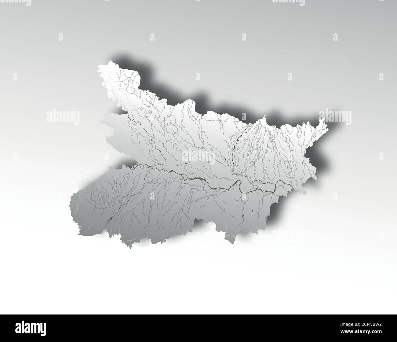 Indien Staaten - Karte von Bihar mit Papierschnitt-Effekt. Flüsse und Seen werden angezeigt. Bitte sehen Sie sich meine anderen Bilder von kartographischen Serien an - sie sind alle ve Stock Vektor