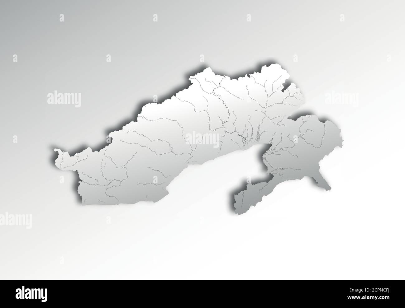 Indien Staaten - Karte von Arunachal Pradesh mit Papierschnitt-Effekt. Flüsse und Seen werden angezeigt. Bitte sehen Sie sich meine anderen Bilder der Kartographie - die an Stock Vektor