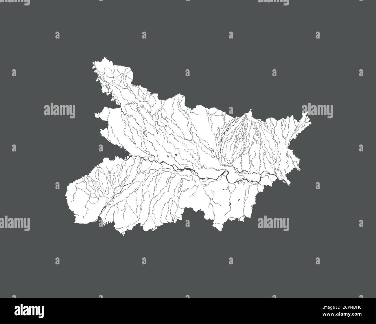 Indien Staaten - Karte von Bihar. Handgemacht. Flüsse und Seen werden angezeigt. Bitte schauen Sie sich meine anderen Bilder von kartographischen Serien an - sie sind alle sehr detailliert Stock Vektor