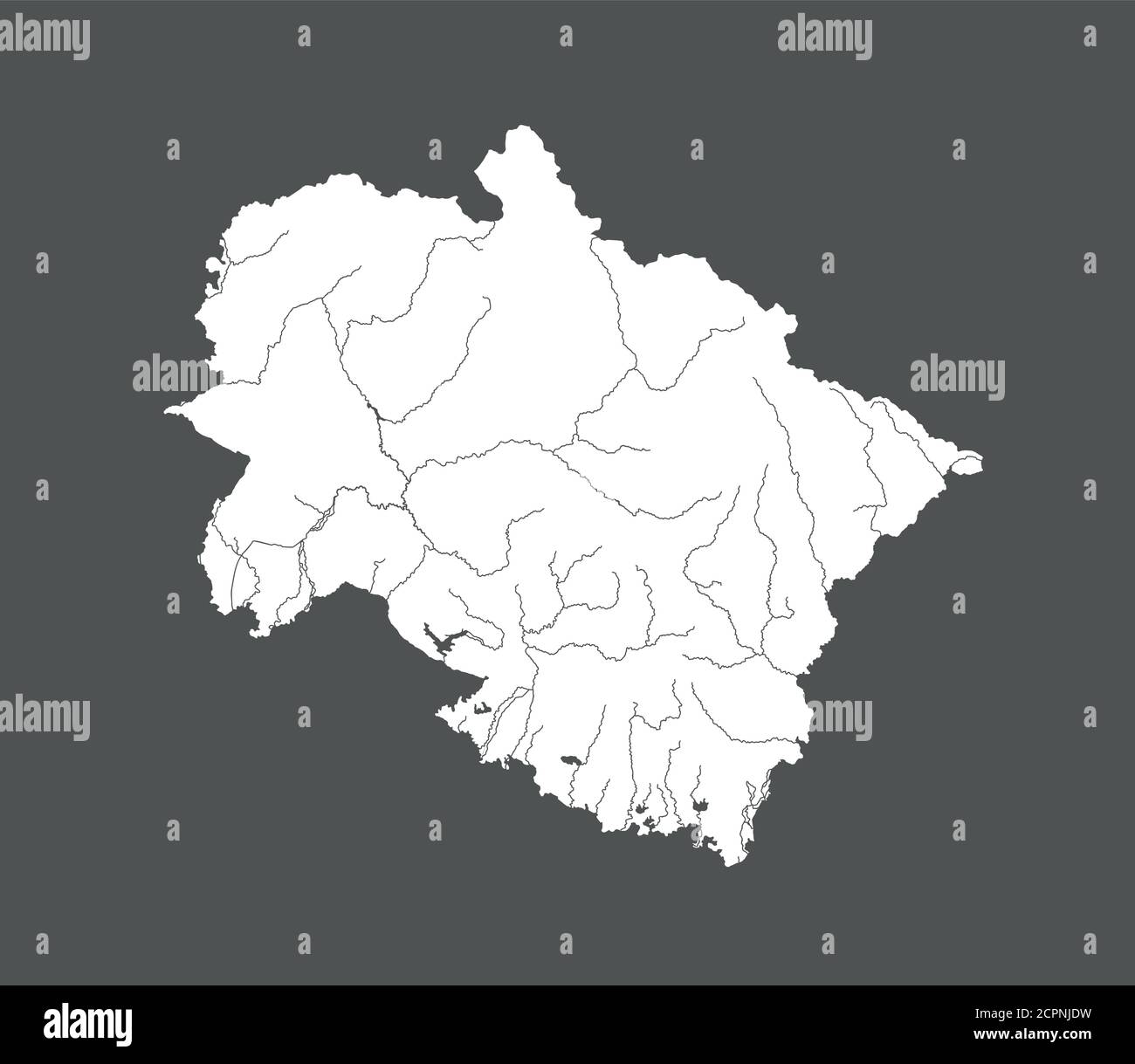 Indien Staaten - Karte von Uttarakhand. Handgemacht. Flüsse und Seen werden angezeigt. Bitte schauen Sie sich meine anderen Bilder von kartografischen Serien an - sie sind alle sehr de Stock Vektor