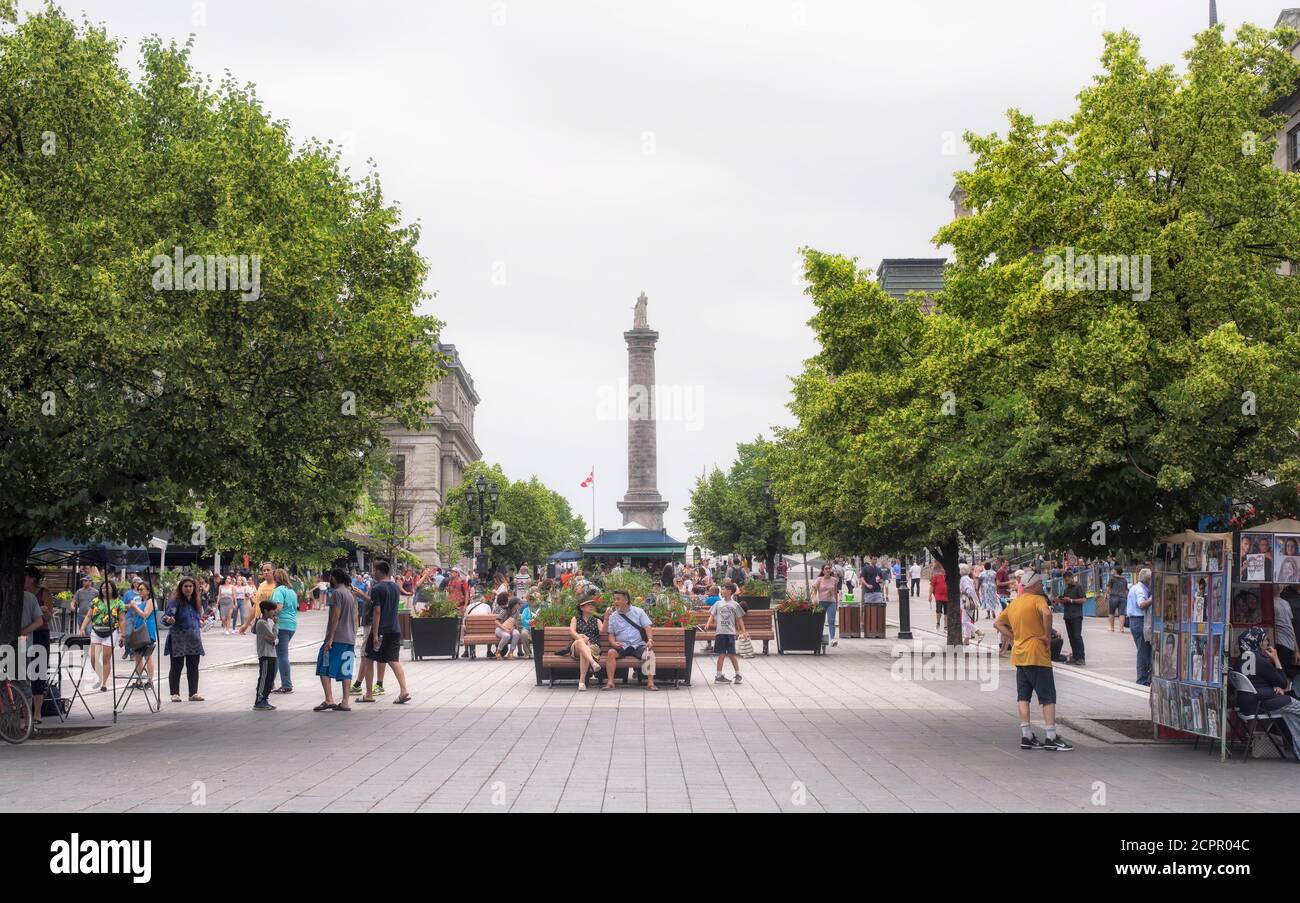 Montreal, Quebec. Juli 2019. Der berühmte Ort Jacque Cartier in der Altstadt von montreal quebec Kanada an einem bewölkten Tag. Stockfoto