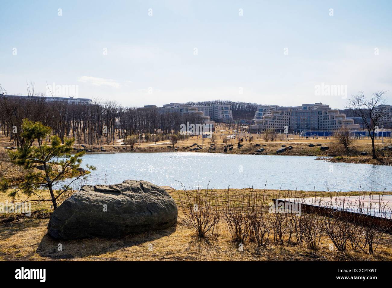 Blick auf Campus Gebäude der Far Eastern Federal University, Insel Russky, Wladiwostok, Russland im Frühling. Stockfoto