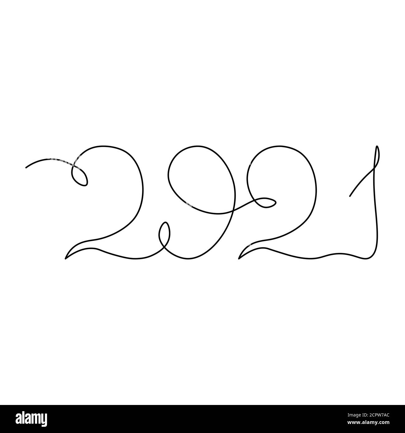 Eine Linie Zeichnung Stil Nummer 2021. Jahr der Kuh... Stock Vektor