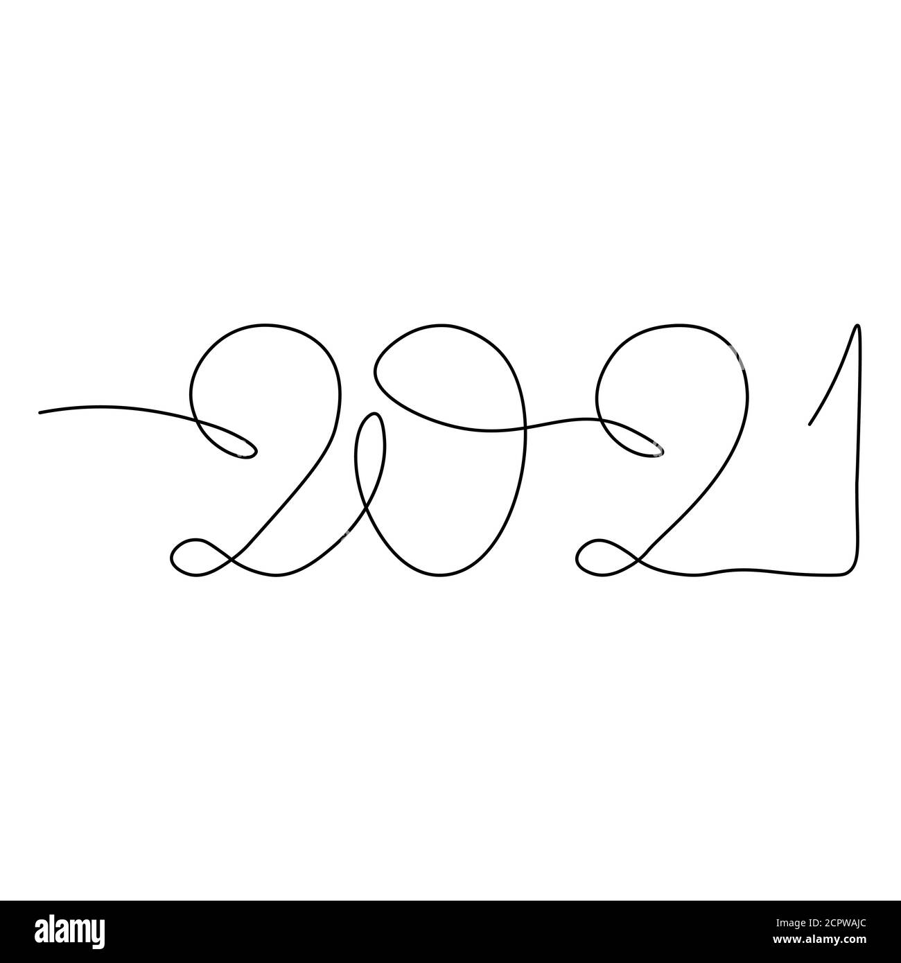 Eine Linie Zeichnung Stil Nummer 2021. Jahr der Kuh... Stock Vektor