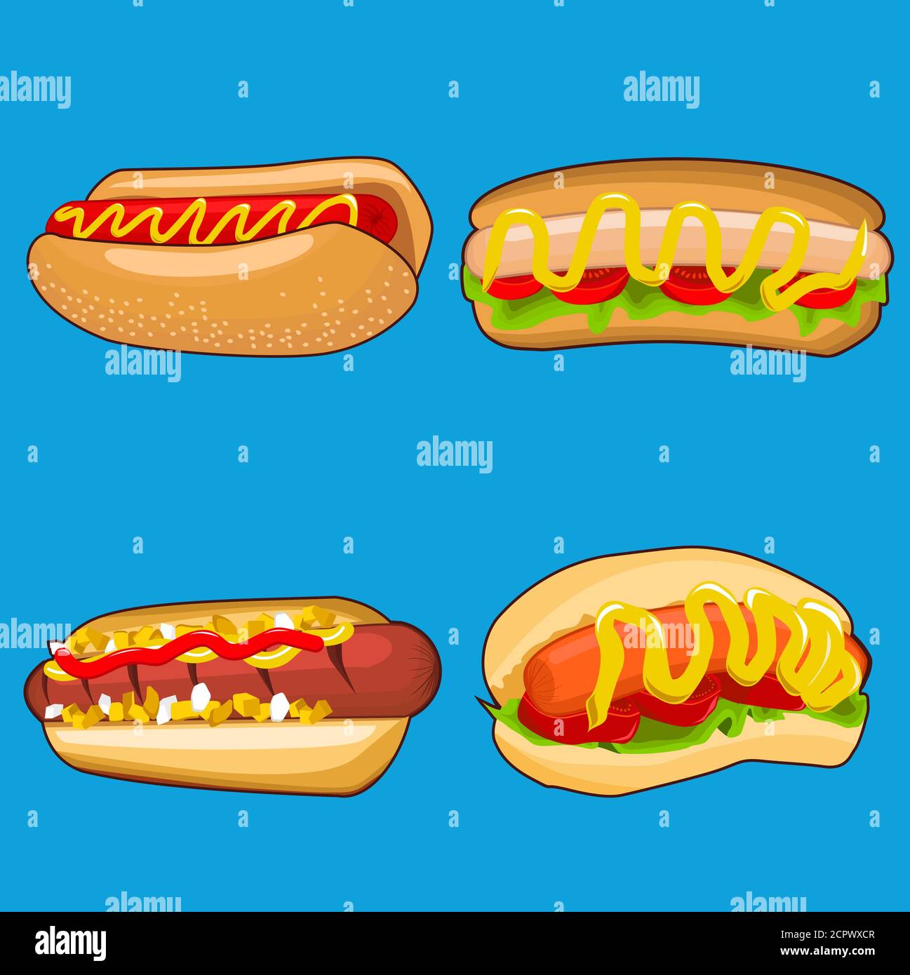 Vektor Illustration eines Hot Dog Fast Food Menüdesign mit Wurst & Senf, Hot Dog Icon Vektor Stock Vektor