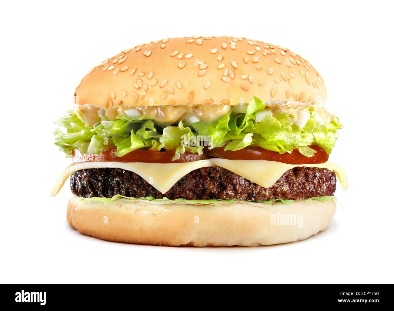 Lecker und appetitlich Hamburger Cheeseburger eine tolle Aussicht für schnell Essen Stockfoto