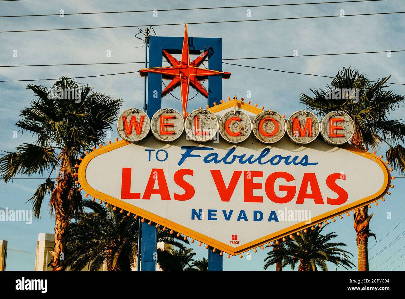 USA, Nevada, Las Vegas, berühmtes Las Vegas Willkommensschild 'Willkommen im fabelhaften Las Vegas' Stockfoto