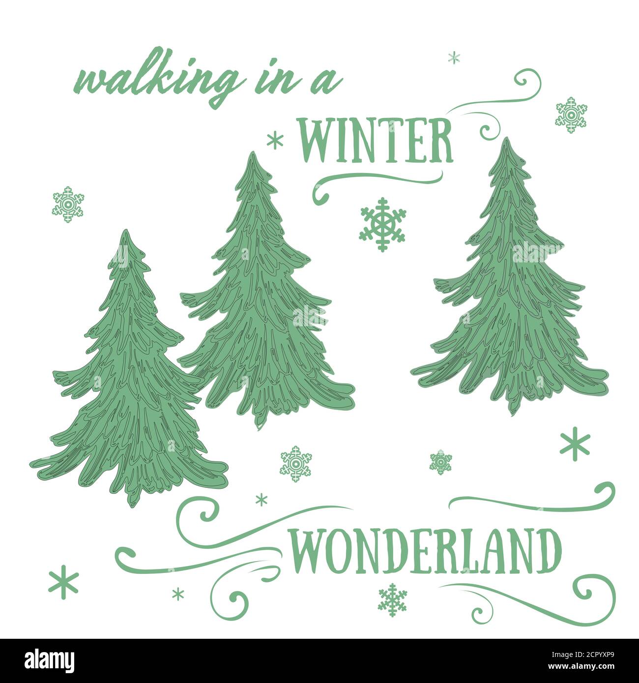 Weihnachtskarte mit Weihnachtsbaum-Skizze für eine Grußkarte mit Text, Urlaubsposter oder Party-Einladung. Vektorgrafik. Stockfoto