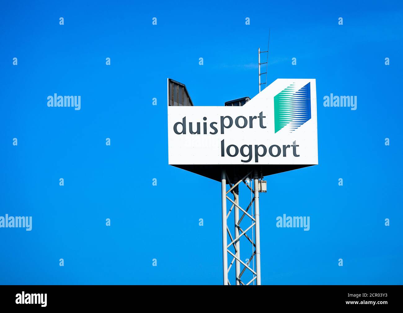 Sign Container Terminal duisport logport, Hafen Duisburg, Duisburg, Ruhrgebiet, Nordrhein-Westfalen, Deutschland, Europa Stockfoto