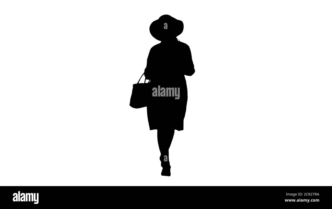 Attraktive schwangere Frau lächelt und geht, Alpha Channel Stockfoto