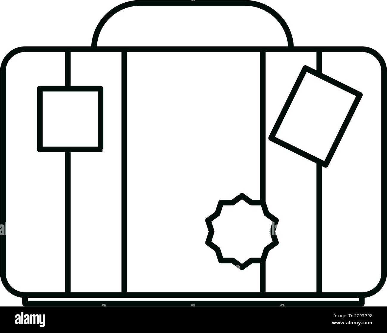 Sommerurlaub Reise, Koffer mit Aufklebern, lineare Symbol Stil Vektor-Illustration Stock Vektor