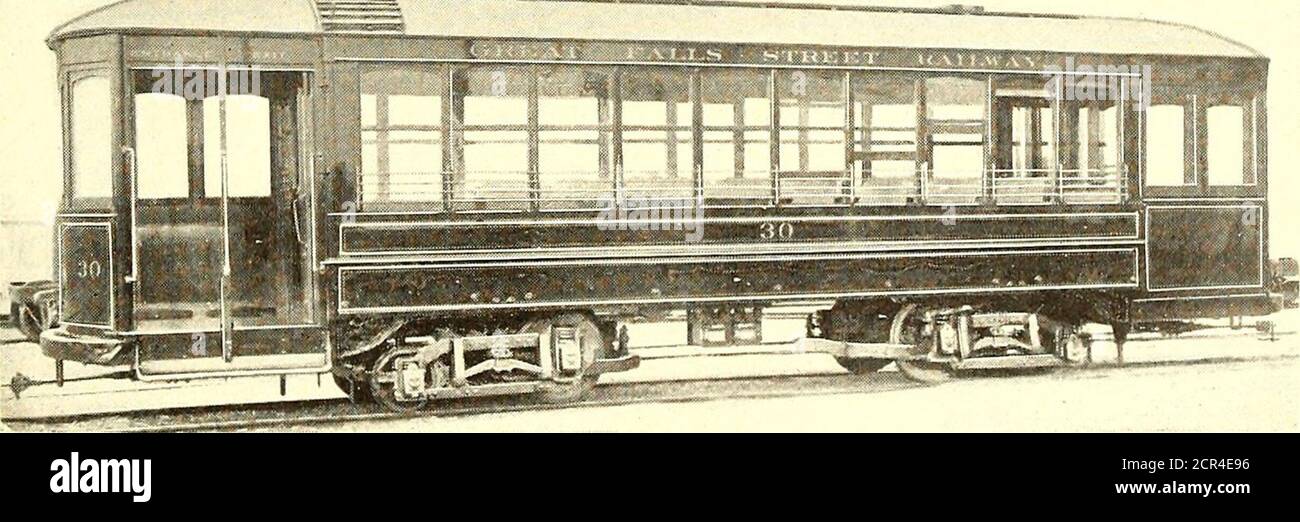 . Elektrische Eisenbahn Zeitschrift . ottom Panel. Die Bodenbretter sind 13/16-in. Enge gelbe Kiefer mit Hartholzverjüngten Boden Matte Streifen bedeckt, ^ in. An der Spitze und -4 in. An der Unterseite. Das Dach ist aus dem Brill Bogen Muster mit außen Ventilatoren. Dreilagiges Birkenfurnier wird für die Innenausstattung verwendet. Acht transversale Wendesitze und zwei längs liegende Sitze, alle aus Rattan, bieten Platz für vierzig Personen. Jede Plattform ist 6 ft. 6 Zoll lang. Die Striche sind aus Stahlblech Nr. 14 und erstrecken sich um eine Seite, wobei die Stegelemente auf der rechten Seite zum Auto gerichtet sind; die Strichleiste auf der linken Seite Stockfoto