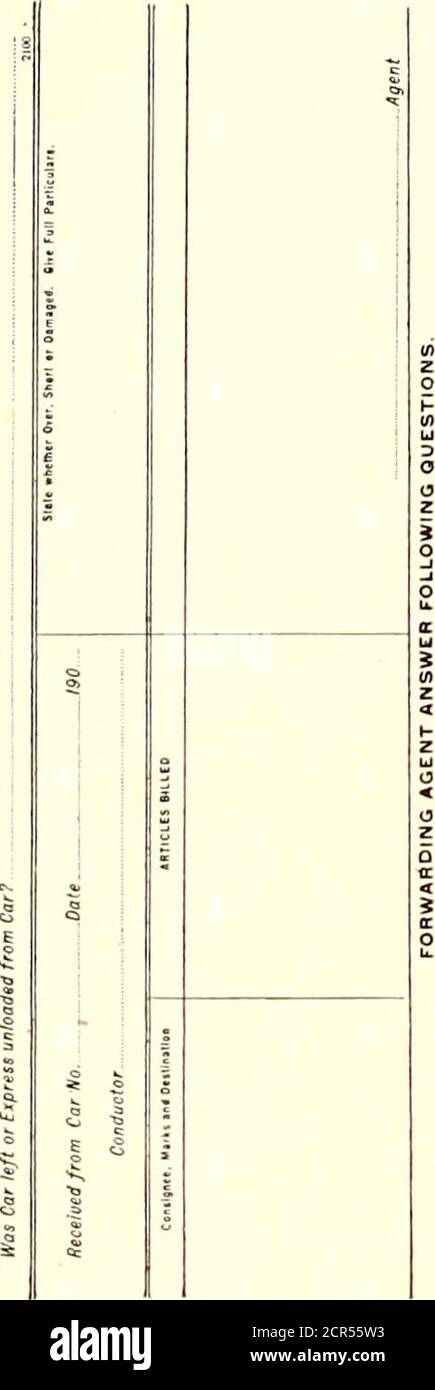 . The Street Railway Journal . es * 460 STREET RAILWAY JOURNAL. [Vol. XXII. Nr. 10. Eine bequeme und sichere Datei für die Art und Weise Rechnungen, auf die der Agent jederzeit verweisen kann. Das Lagerbuch, verdichtet, ist von großem Nutzen bei der Überprüfung der Monatsarbeit, und Agenten sind immer darauf bedacht, es zu halten, weil es Zeit am Ende spart, bei der Prüfung auf Abstraktion, wie später erklärt werden. Aber im Fall von kleinen Stationen kann die Überprüfung auf Wegrechnungen in dem Mist-Buch erfolgen. An großen Stationen ist es für Agenten am besten, das weitergeleitete Buch ähnlich dem Lagerbuch zu halten und einzugreifen Stockfoto