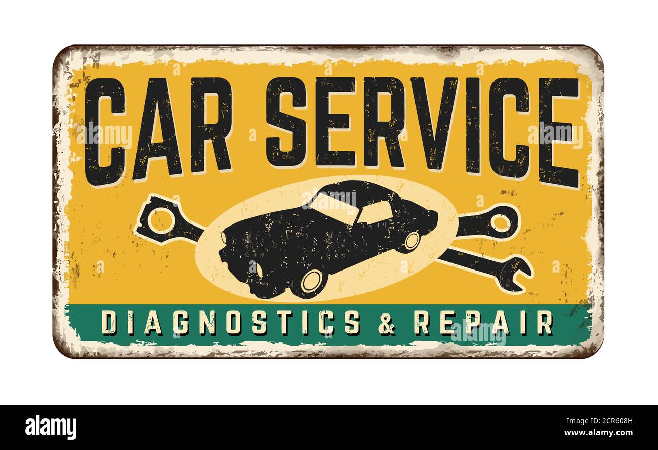 Car Service vintage rostigen Metall-Zeichen auf einem weißen Hintergrund, Vektor-Illustration Stock Vektor