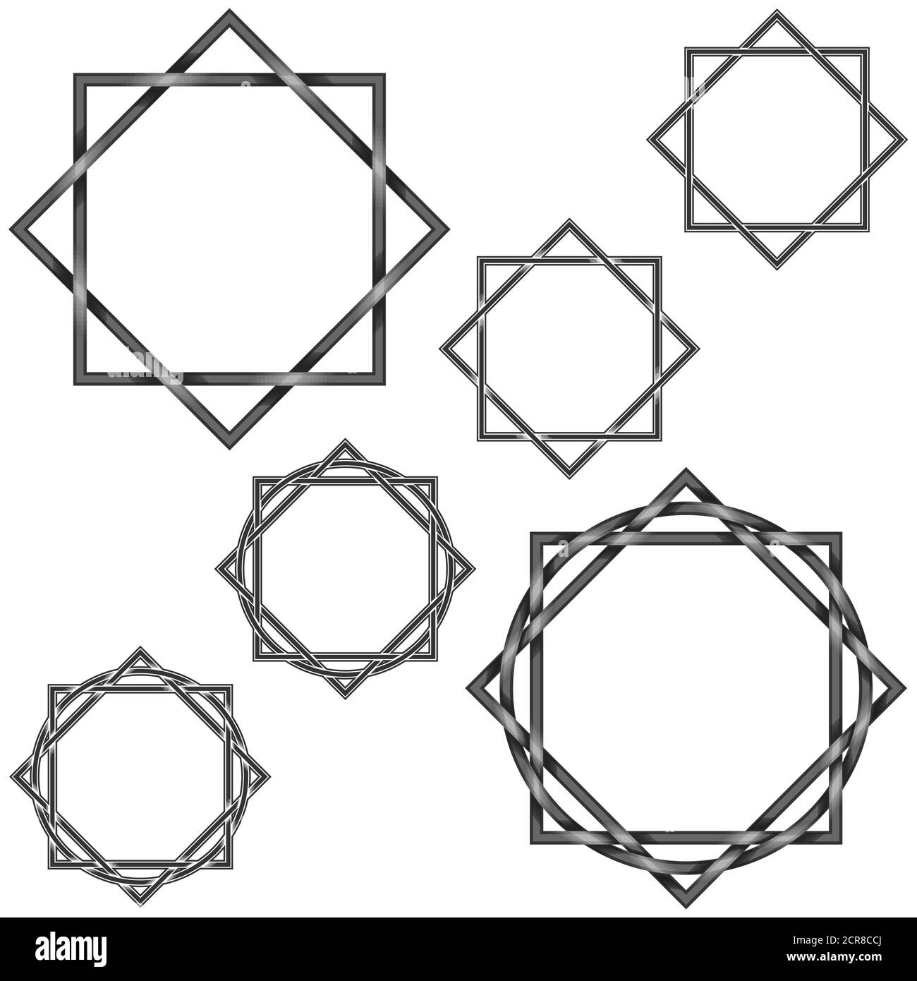 Illustration von 6 achteckigen Stern mit Kreis, in grauer Farbe, alle auf weißem Hintergrund, einfach zu ändern Farbe und Verwendung. Stock Vektor