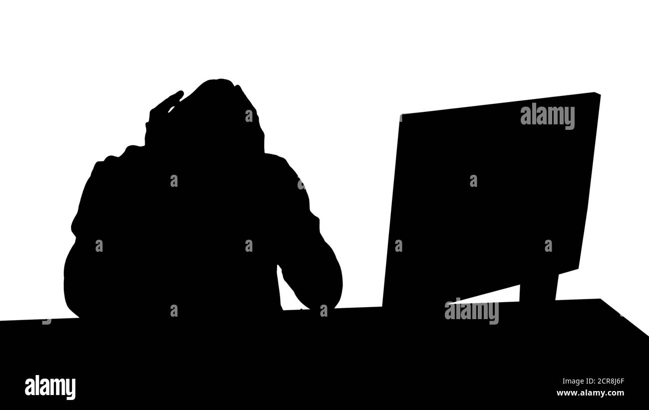 Silhouette betont müde aus der Arbeit, Entwicklung Programmierer. Stockfoto