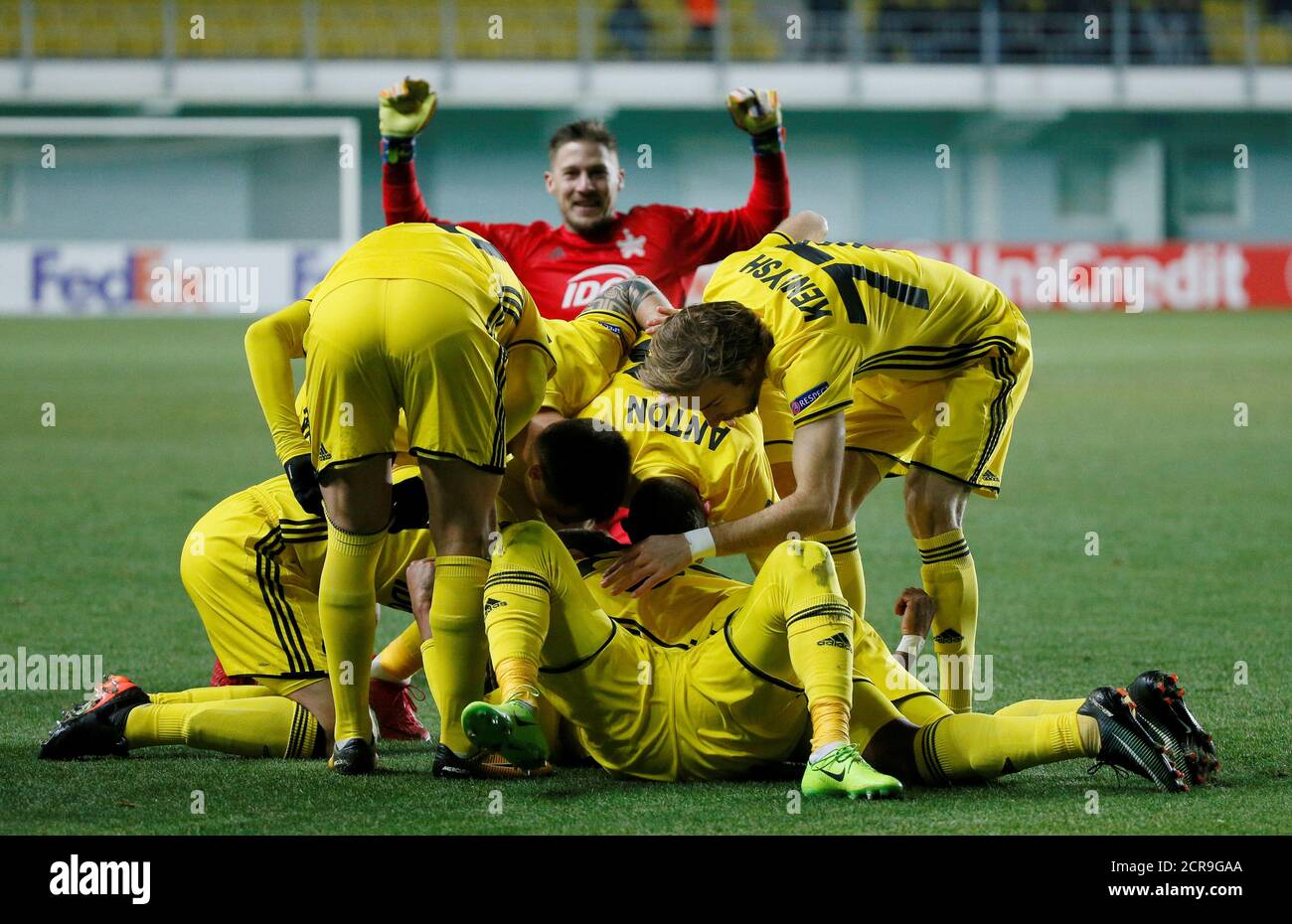 Fussball Fussball Europa League Fc Sheriff Tiraspol Gegen Fc Fastav Zlin Sheriff Stadium Tiraspol Moldawien 23 November 2017 Sheriff Tiraspol Jairo Feiert Scoring Ihr Erstes Tor Reuters Gleb Garanich Stockfotografie Alamy