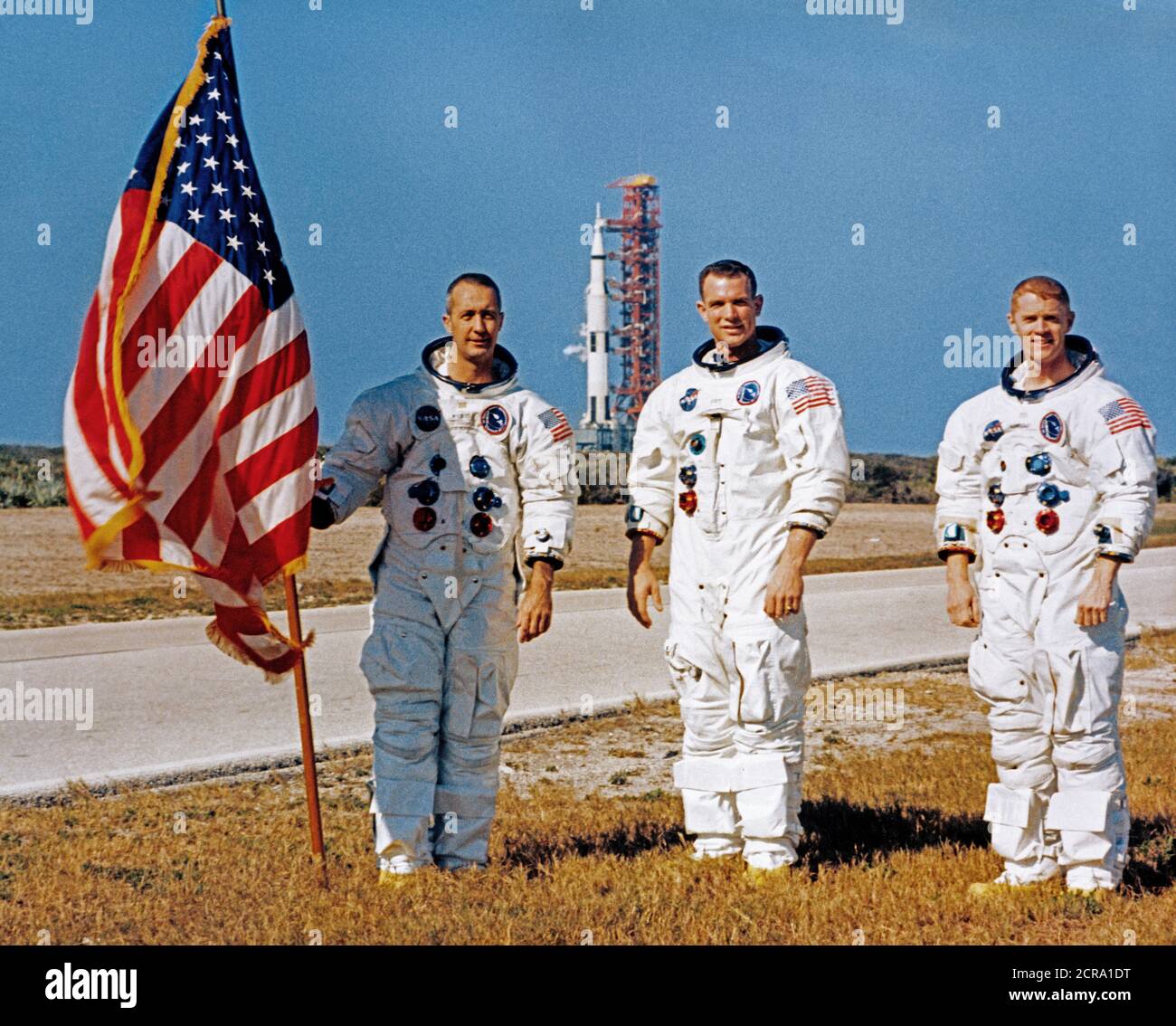 Die Crew von Apollo 9 Mission. Zu Recht, sind James A. McDivitt, Commander Links; David R. Scott, Befehl Modul Pilot und Russell L. Schweickart Stockfoto