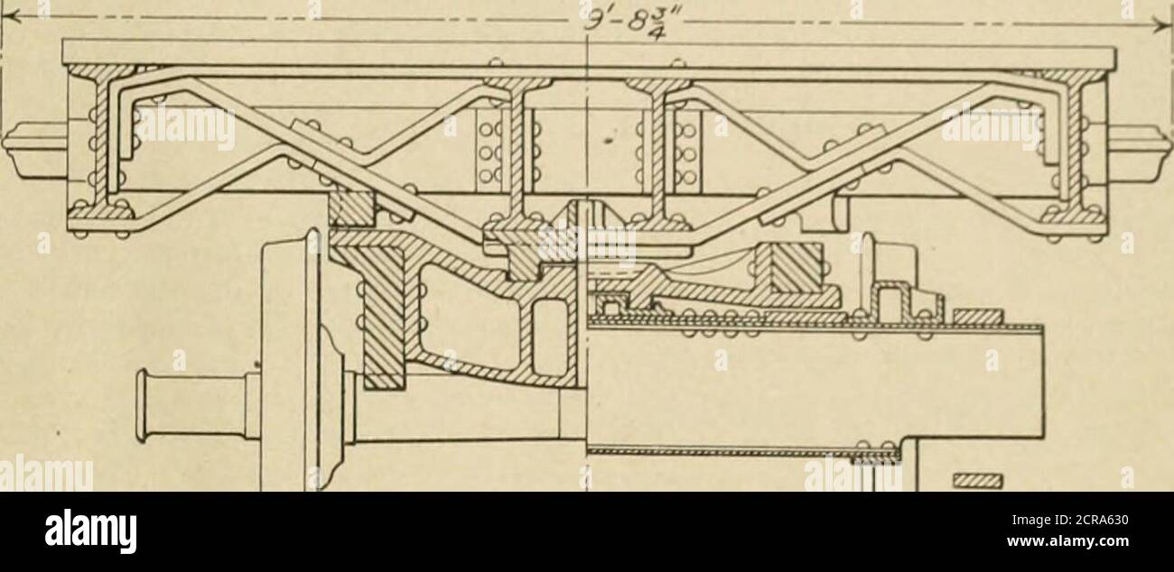 . Eisenbahn- und Lokomotivbau : eine praktische Zeitschrift für Eisenbahn-Triebkraft und Schienenfahrzeuge . geeignet für den Einsatz unter einem Standard TOO.oolbs. Kapazität Auto, macht Reparaturen oder Neubauten eine einfache Angelegenheit, Und die Tatsache, dass die Körperstützen 22 Fuß auseinander sind, centerto Mitte, ist ein zusätzliches Element der Stärke, ohne dass ein exzessiveÜberhang an den Enden verursacht. Die Korpusbauweise dieses lbs. Zum Fuß, der untere Flansch der whichis, die einen kurzen Abstand am Zinnen abschneiden, um den Couplershank unterzubringen und die Stelle des abgeschnittenen Endsillflansches wird durch einen schweren m versorgt Stockfoto