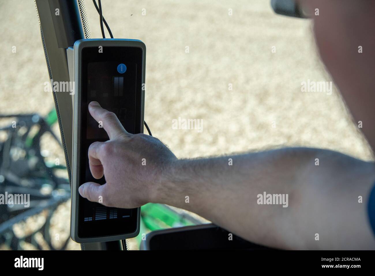 Mähdrescher Cockpit, Display, Fahrer Stockfoto