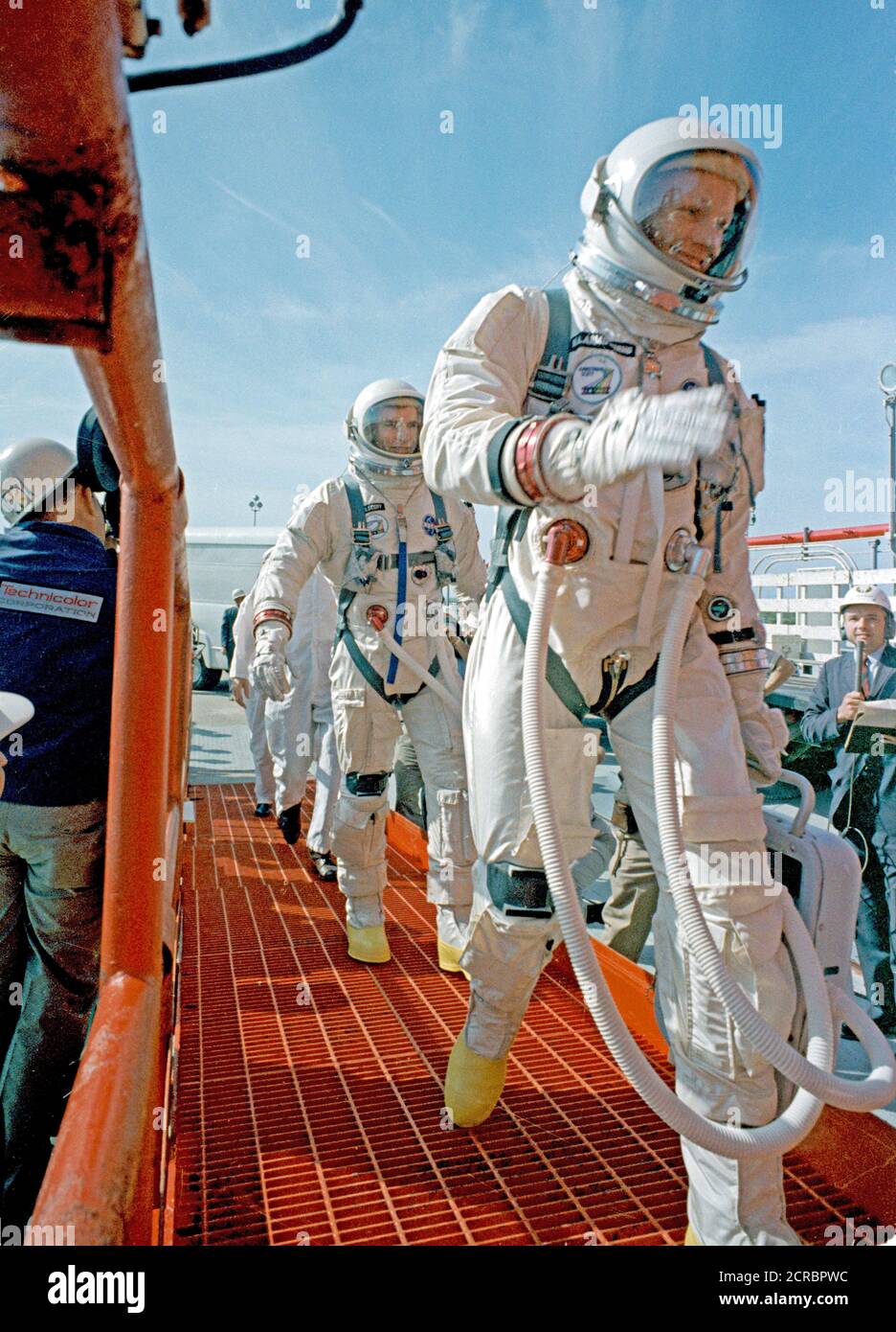 Kommandant Neil Armstrong (rechts) und Pilot David R. Scott vorbereiten, die Gemini-Titan VIII. Stockfoto