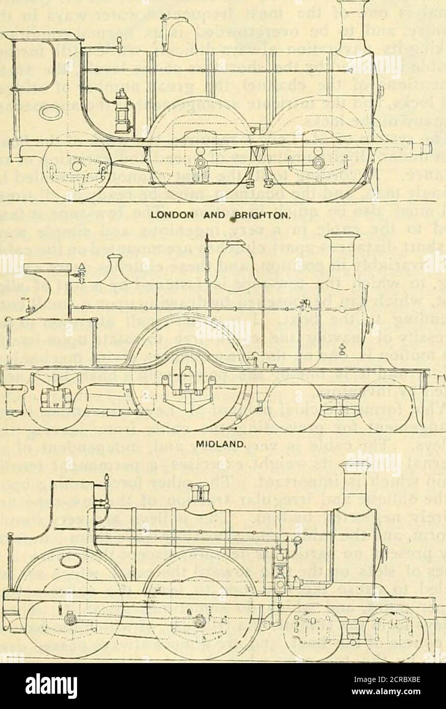 . Die Eisenbahn und Engineering Journal . Haltung der Zylinder auseinander 2 Durchmesser der Antriebsräder 7 Drehgestell X Hinterkante 4 Bogie Mitte zu Antriebszentrum 10 Antriebszentrum zu Hinterachse Bogie Radmitte 6 Radstand, Motor und Tender 43 Arbeitsdruck 160 lbs. Länge des Kesselfasses, zu ft. 4 Zoll Mittlerer Durchmesser außerhalb des Fasses 4 ft. 2 Zoll Feuerwehrbox, Länge außen 6 ft. 6 Zoll Anzahl der Rohre .244 Durchmesser der Rohre -j ^■^ 0,5i Zoll Durchm. 2 iV4 Zoll Heizfläche, Rohre 1,123 5 sq. Ft. Feuerkasten 117 Gesamtheizfläche i 240.5 sq. Ft. Rost Fläche 196 * Motorgewicht, Arbeitsauftrag 43 Tonnen. Wei Stockfoto