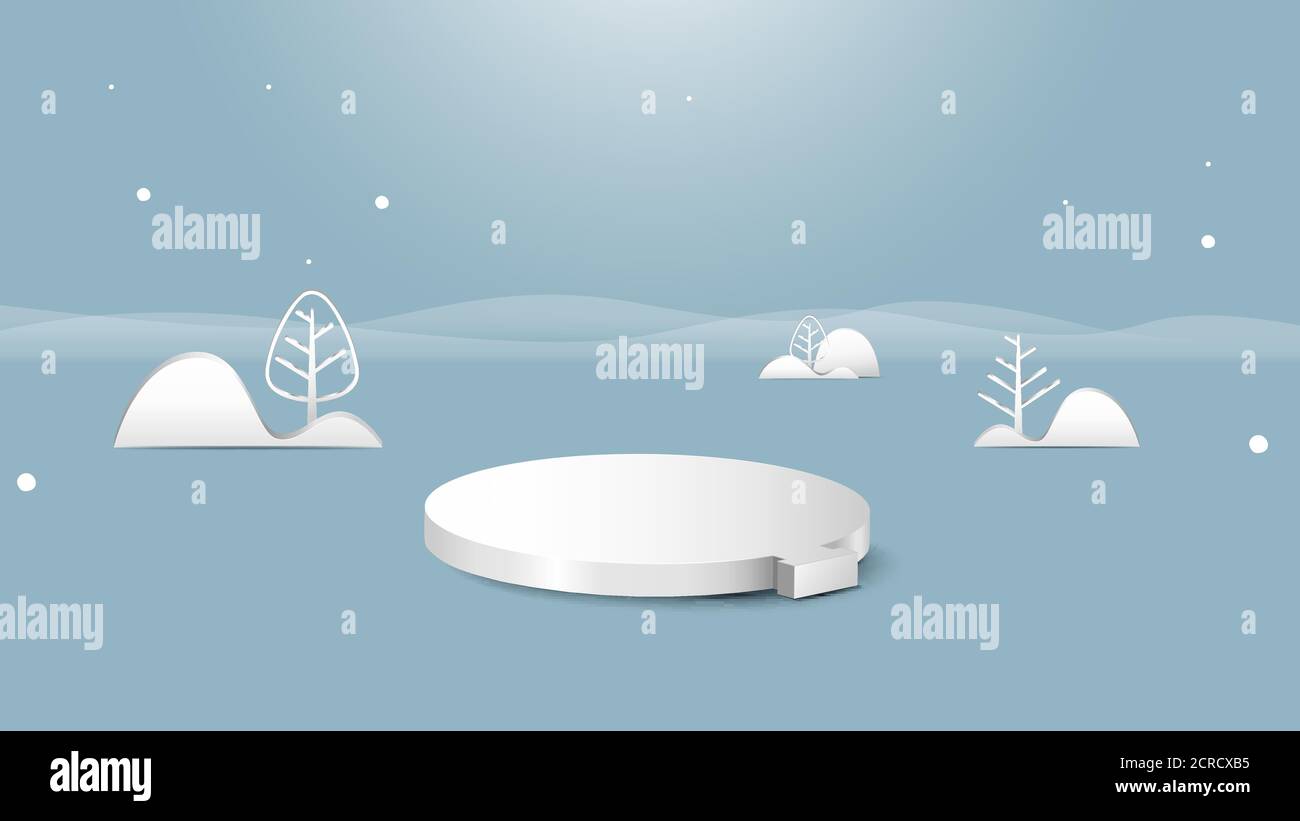 3d blau und weiß in weihnachtskugel Podium Anzeige. Flache geometrische Form weihnachtsbaum Landschaft Konzept Dekoration. Vektorgrafik Stock Vektor