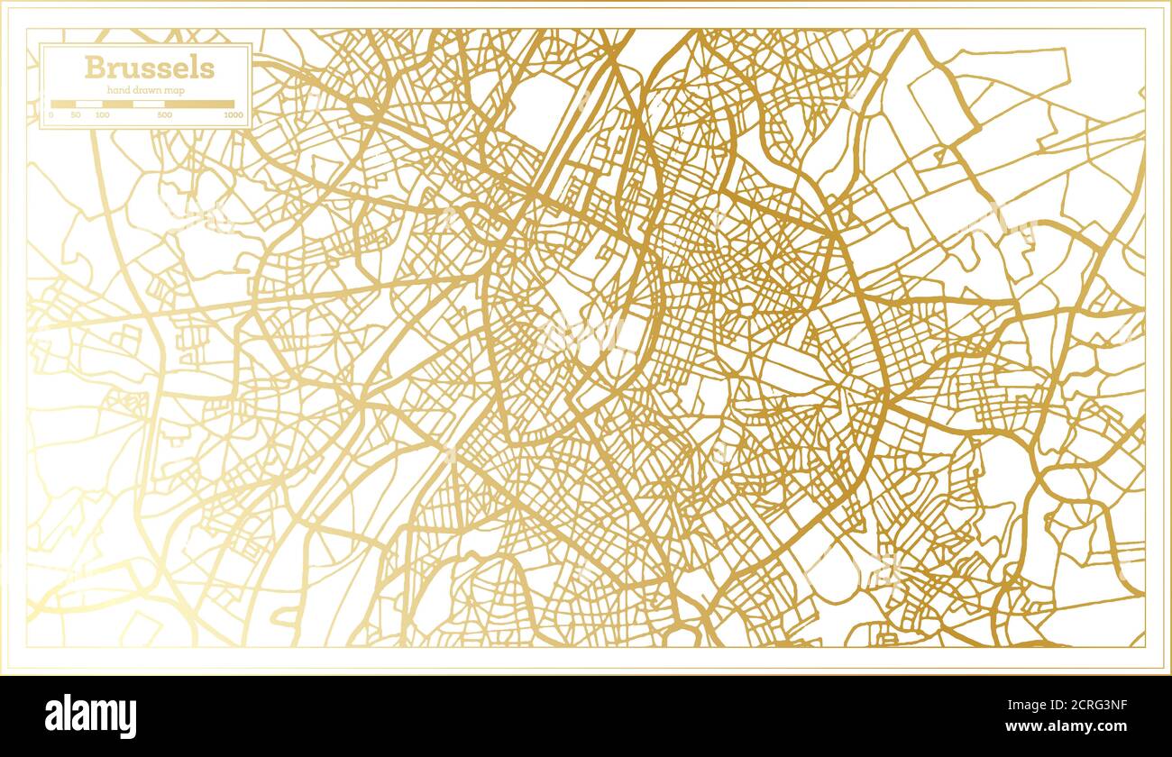 Brüssel Belgien Stadtplan im Retro-Stil in goldener Farbe. Übersichtskarte. Vektorgrafik. Stock Vektor