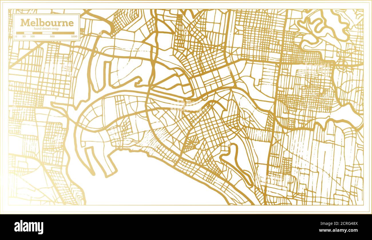 Melbourne Australia Stadtplan im Retro-Stil in goldenen Farben. Übersichtskarte. Vektorgrafik. Stock Vektor