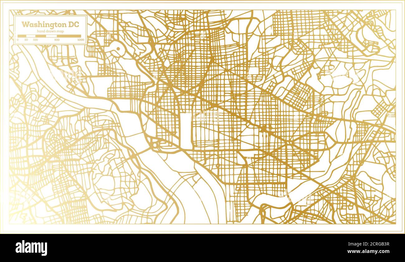Washington DC USA Stadtplan im Retro-Stil in Golden Color. Übersichtskarte. Vektorgrafik. Stock Vektor