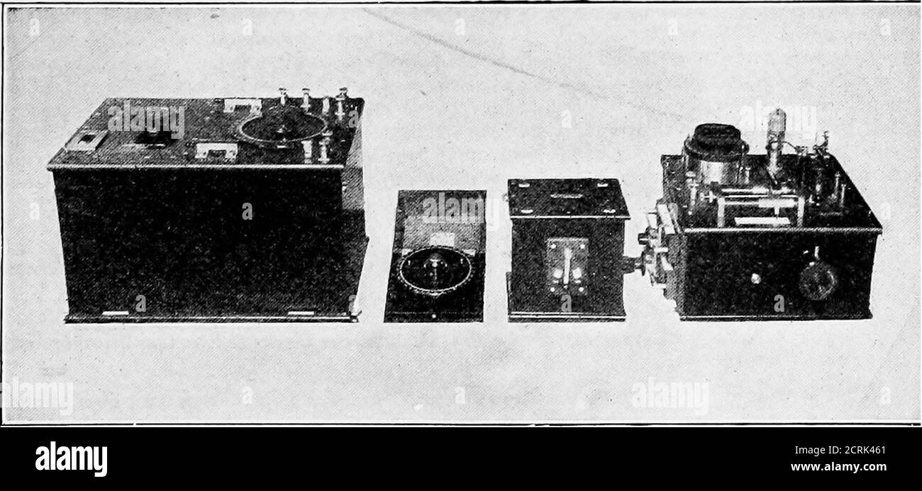 . Praktische drahtlose Telegrafie; ein komplettes Lehrbuch für Studenten der Funkkommunikation . rror aufgrund des Instruments selbst nicht mehr als 1 Grad. Die Reichweite dieses Gerätes mit einem Carborundum-Detektor ist von 40 bis SO Meilen, Aber mit Acerusit-Detektor kann es auf 160 oder 170 Meilen erweitert werden, was für Navigationszwecke ausreichend ist. Der Richtungsfinder ist für den Empfang von Langwellen-Langwellen-Längssignalen über große Distanzen geeignet. Die jüngsten Tests mit dieser Antenne wurden von der MarconiWireless Telegraph Company of America durchgeführt, an ihrer transatlantischen Empfangsstation, lokalisieren Stockfoto