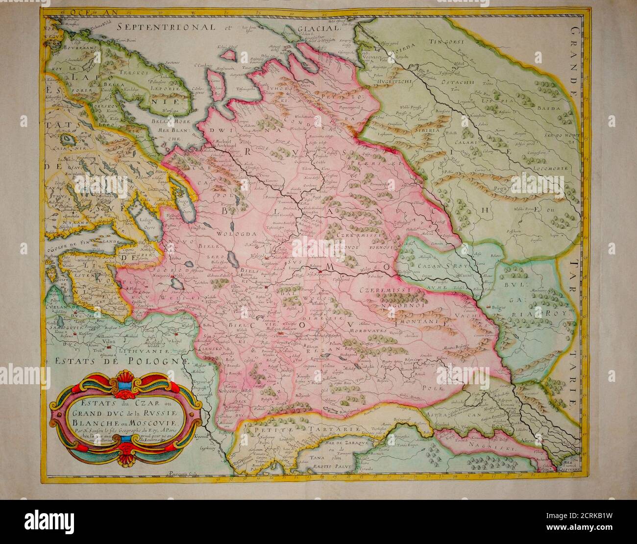 Estats du Czar auf Grand DUC de la Russie Blanche ou Moscovie. Diese farbenfrohe Karte wird von den Söhnen des Vaters der französischen Kartographie Nico veröffentlicht Stockfoto