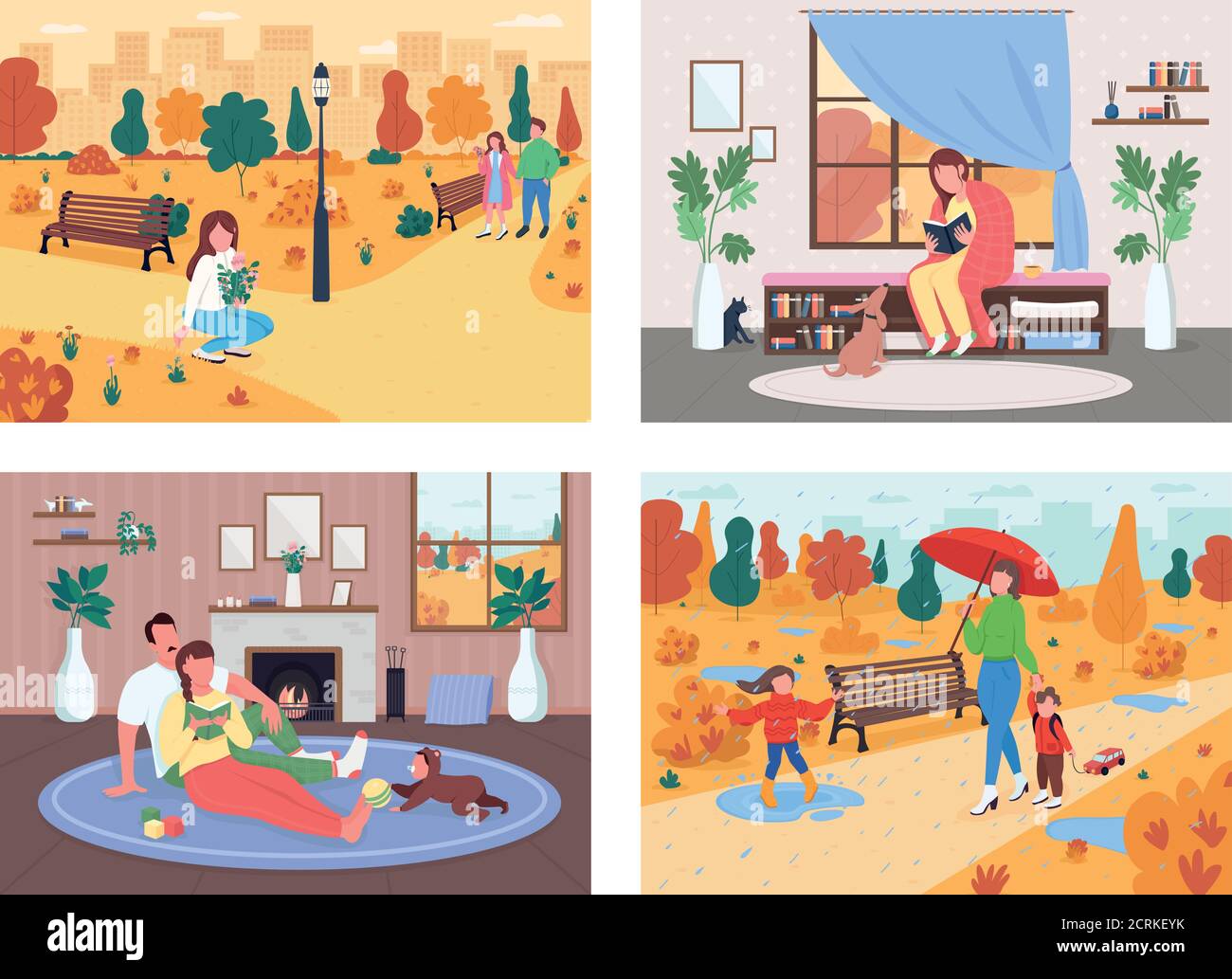 Herbst Aktivität flache Farbe Vektor Illustration Set Stock Vektor