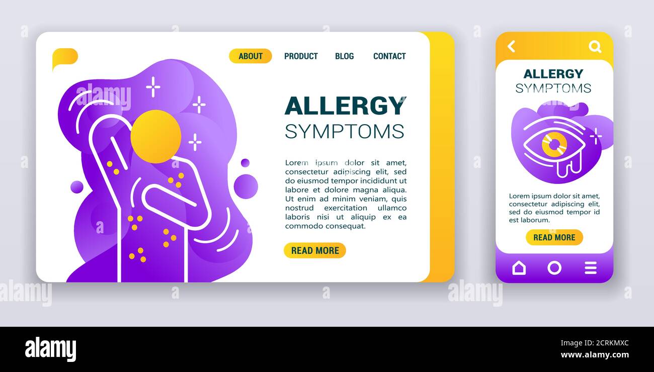 Webbanner für Allergiesymptome und Mobile App Kit. Plattformübergreifend. Stock Vektor