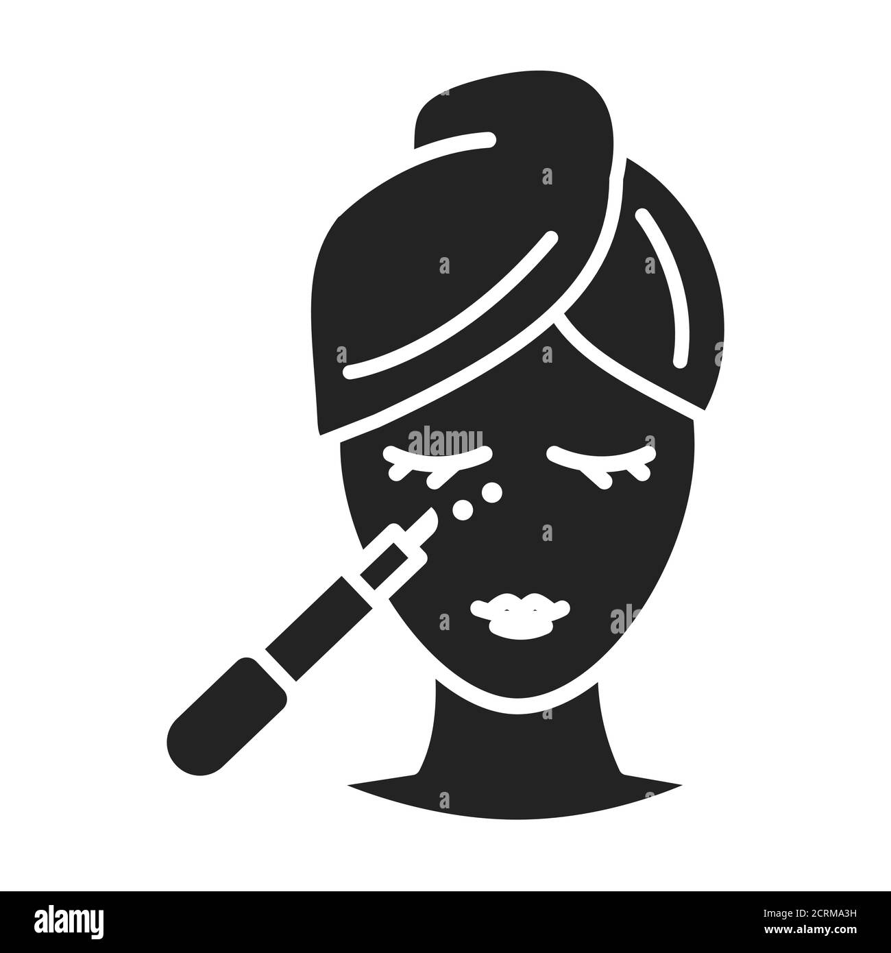 Hautpflege schwarzes Glyphensymbol. Frau mit Augengel Zeichen. SPA, kosmetische Verfahren. Piktogramm für Webseite, mobile App, Promo. UI UX GUI Design Element. Stock Vektor