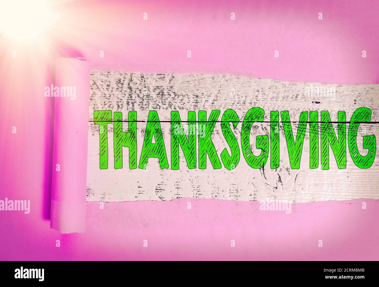 Textschild mit Thanksgiving. Business Foto präsentiert öffentliche Anerkennung oder Feier der göttlichen Güte gerollt zerrissenen Karton platziert Stockfoto