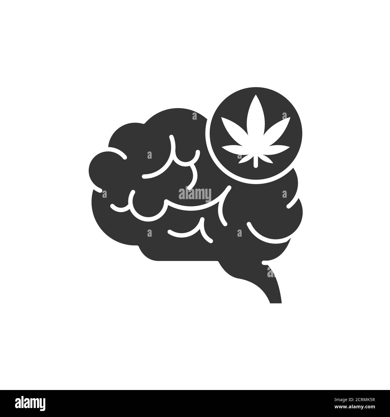 Drogenmissbrauch und sucht schwarzes Glyph-Symbol. Menschliche Organ Gehirne und Blatt Marihuana. Schlechte Gewohnheiten. Piktogramm für Webseite, mobile App, Promo. UI-UX-GUI Stock Vektor