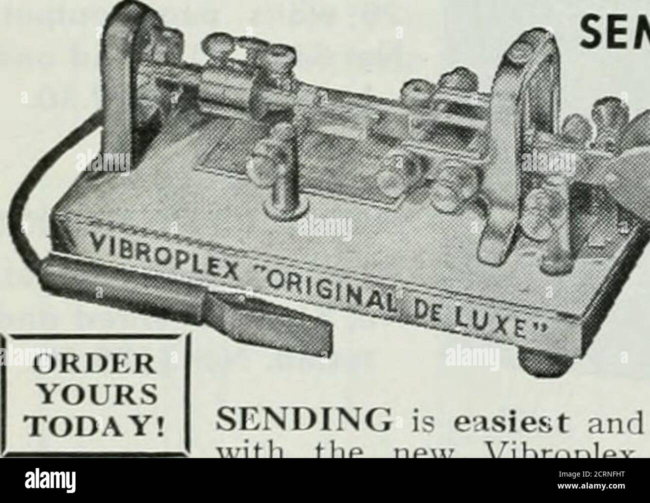 . QST . cs Theorie und Praxis: TV; FM; Breitguß; Service; Luftfahrt, Marine, Polizeiradio. 18 Monate. Absolventen, die von großen Unternehmen gefragt sind. H.S. oder Äquivalent erforderlich. Beginn Januar, März. Juni, September Campuslife. Für Katalog schreiben. VALP.RAISO TECHNISCHE INSTITUTEDEPT. TN Valparaiso, Ind. WENN SIE SENDEN . Senden Sie mit dem VIBROPLEX SEMI-AUTOMATICKEY Twiceas easyas das Senden von HANDSENDING ist am einfachsten und am besten, wenn Sie mit dem neuen Vibroplex semi-automatic Schlüssel senden, denn er macht alle armermüdenden Arbeiten für Sie – automatisch. Es sendet besser, einfacher und schneller. Lindert Nervosität undMuscula Stockfoto