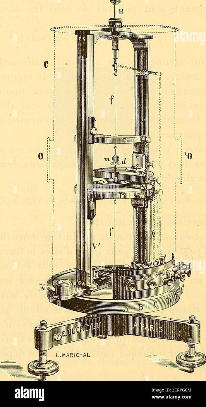 . Oeuvres de Pierre Curie : publiées par les soins de la Société française de physique . de résistance connue, placé dans le Circuit général; cettedifférence de potentiel est proportionnelle à lintensité du courant. Les déviations sont alors proportionnelles aux produits El etpermettent dévaler à chaque Instant le travail dépensé pendantlunité de temps. Lorsquil sagit de courants alternatifs, cet Instrument est leseul qui permette dévaluer rigoreusement le travail dépensé. Onsait en effet que lon ne peut pas mesurer séparément, dans ce cas,la Force électromotrice et lintensité du courant pou Stockfoto
