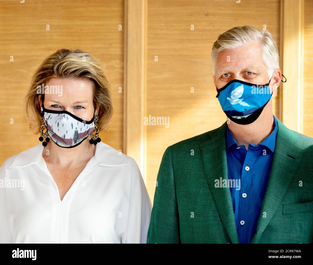 Brüssel, Belgien. September 2020. König Filip und Königin Mathilde von Belgien im Huis van de Europese geschiedenis in Brussel, am 20. September 2020, machen sie eine Radtour anlässlich des autofreien Sonntags in Brüssel Credit: Albert Nieboer/ Netherlands OUT/Point De Vue Out  /dpa/Alamy Live News Stockfoto